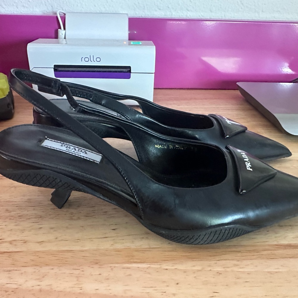 Prada Black Pointed Slingback Heels-Flawless - Picture 4 of 4